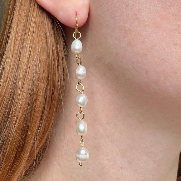 Earrings Long Dangle, Pearl Gold baroque pearls - Picture 1 of 3